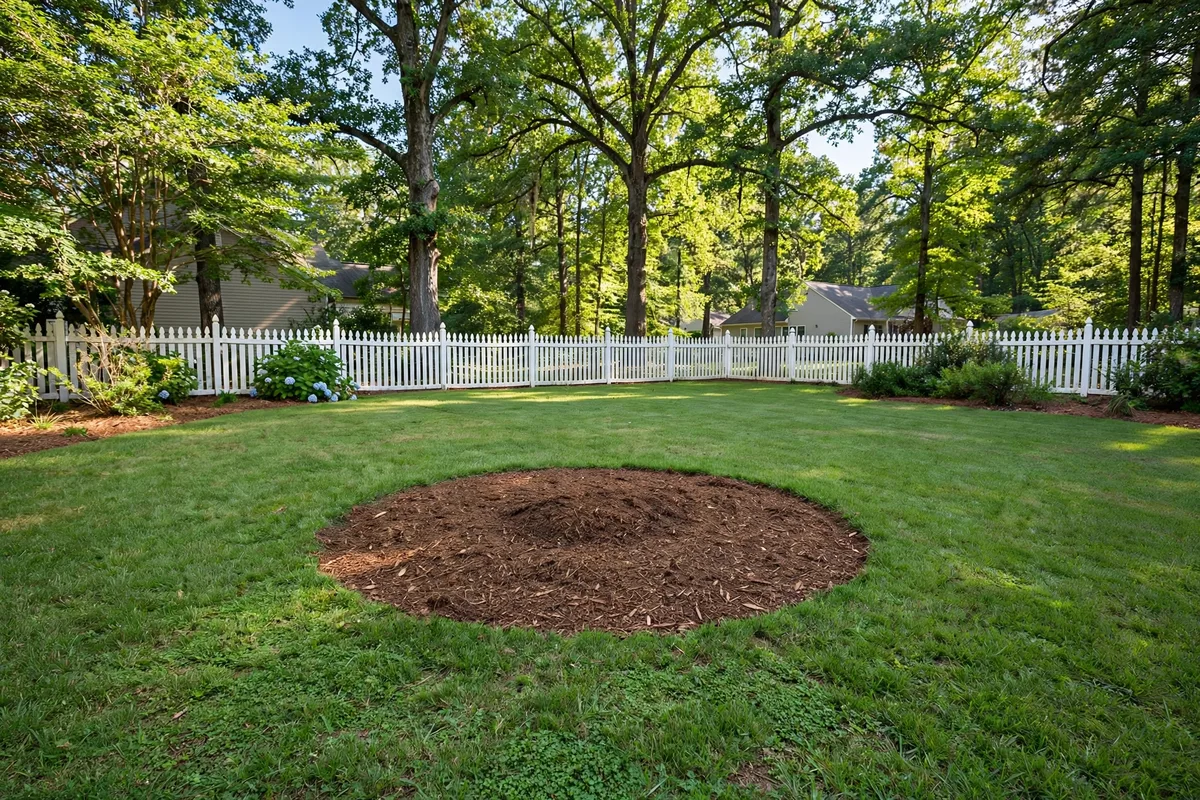 Clean suburban backyard in the Piedmont after stump grinding